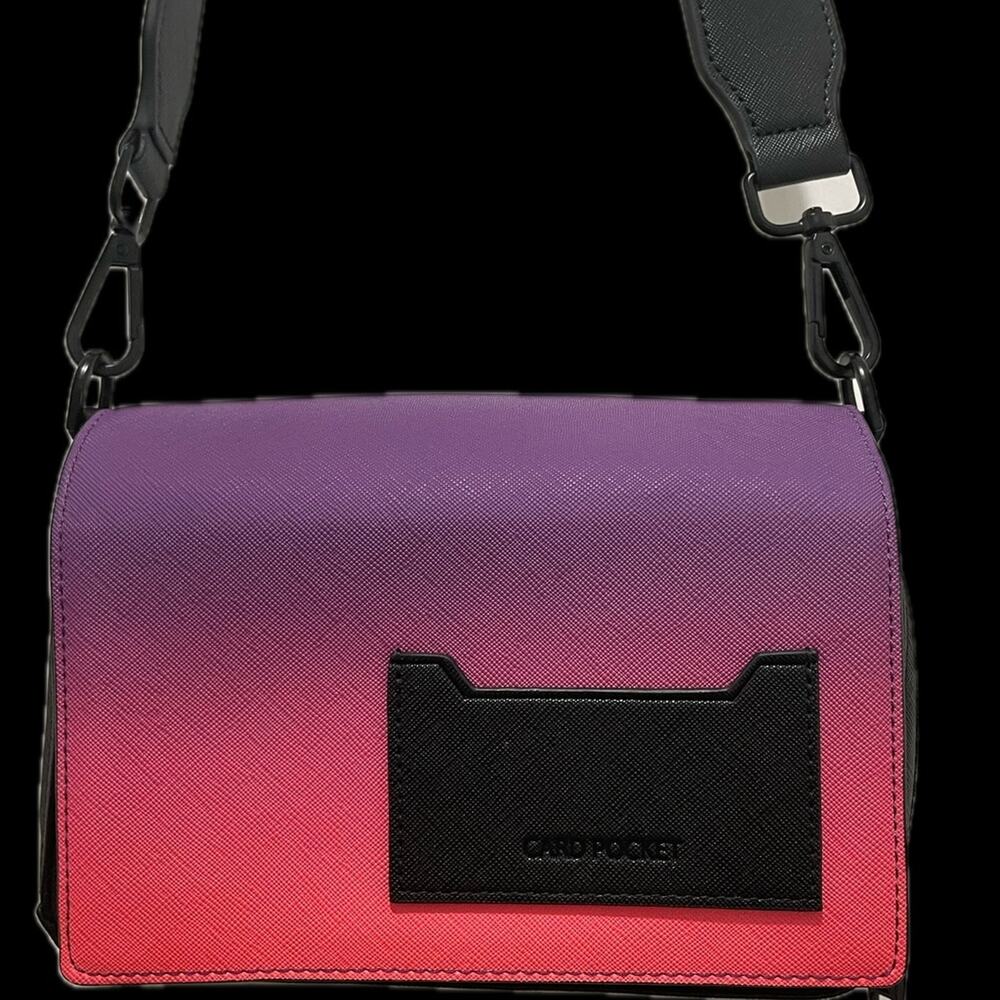 ZARA Ombré Gradient Crossbody Bag Purple Coral with Card Pocket Strap Front NEW